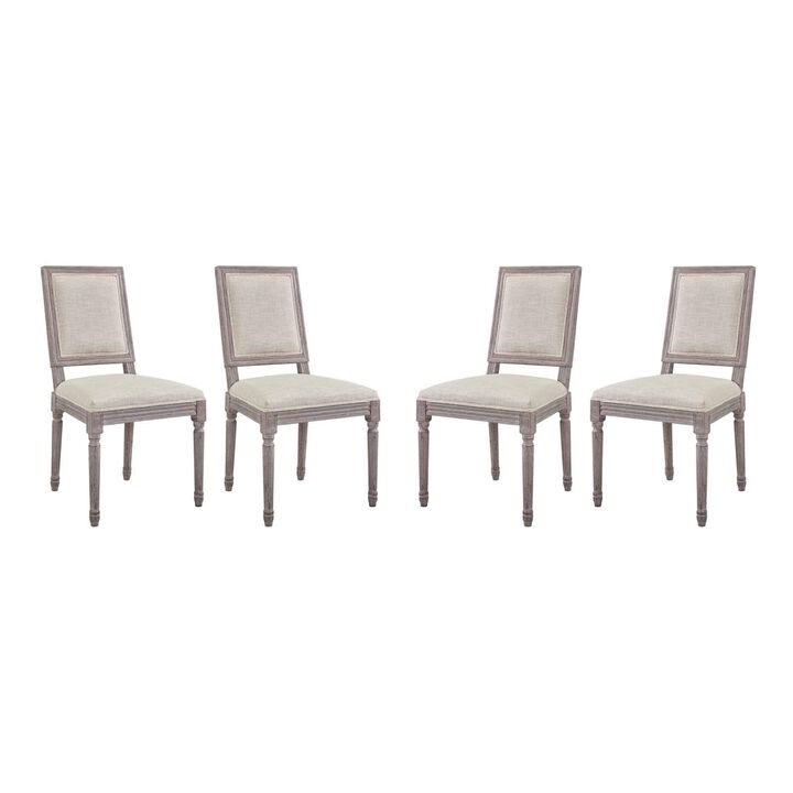 Modway Court French Vintage Upholstered Fabric Four Dining Chairs in Beige