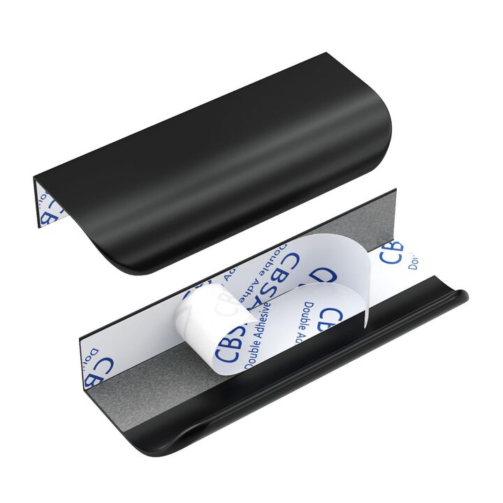 Peaha 12 Pack Black Finger Pulls for Cabinets 4in(100mm) Overall Length Adhesive Cabinet Handles Edge Pull Stick On Door Handles