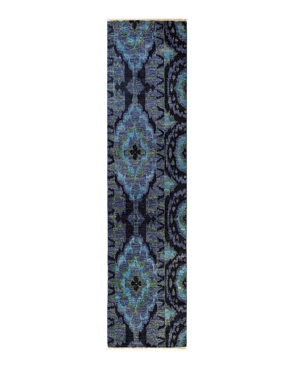 Modern, One-of-a-Kind Hand-Knotted Area Rug  - Blue, 2' 7" x 10' 3"