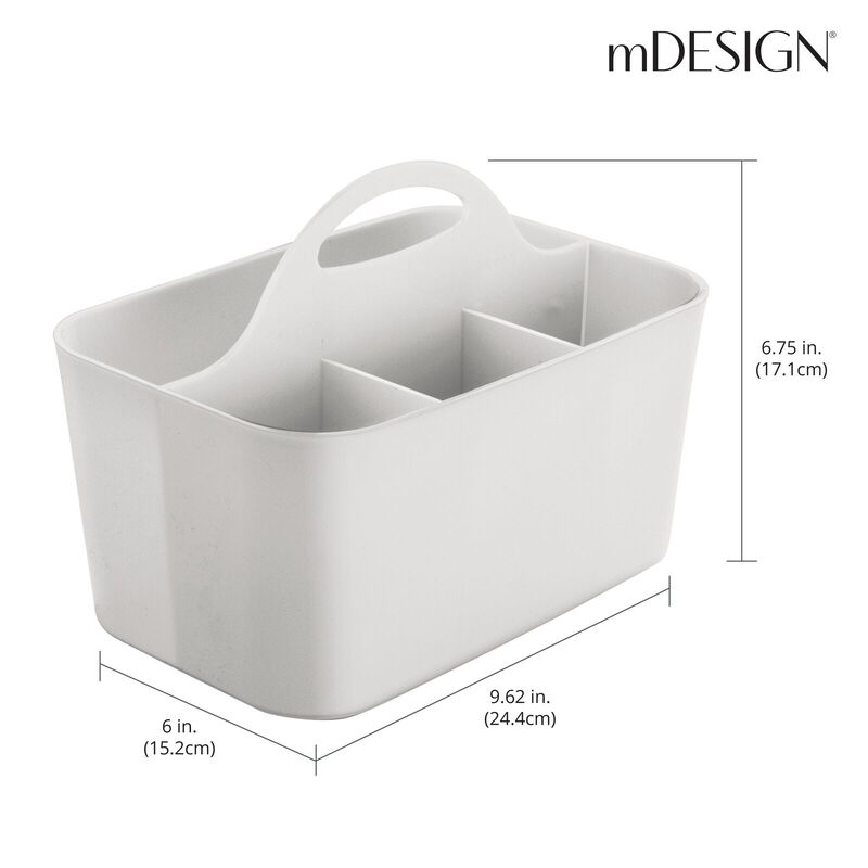 mDesign Plastic Cutlery Storage Organizer Caddy Bin Tote, Handle - Light Gray image number 5
