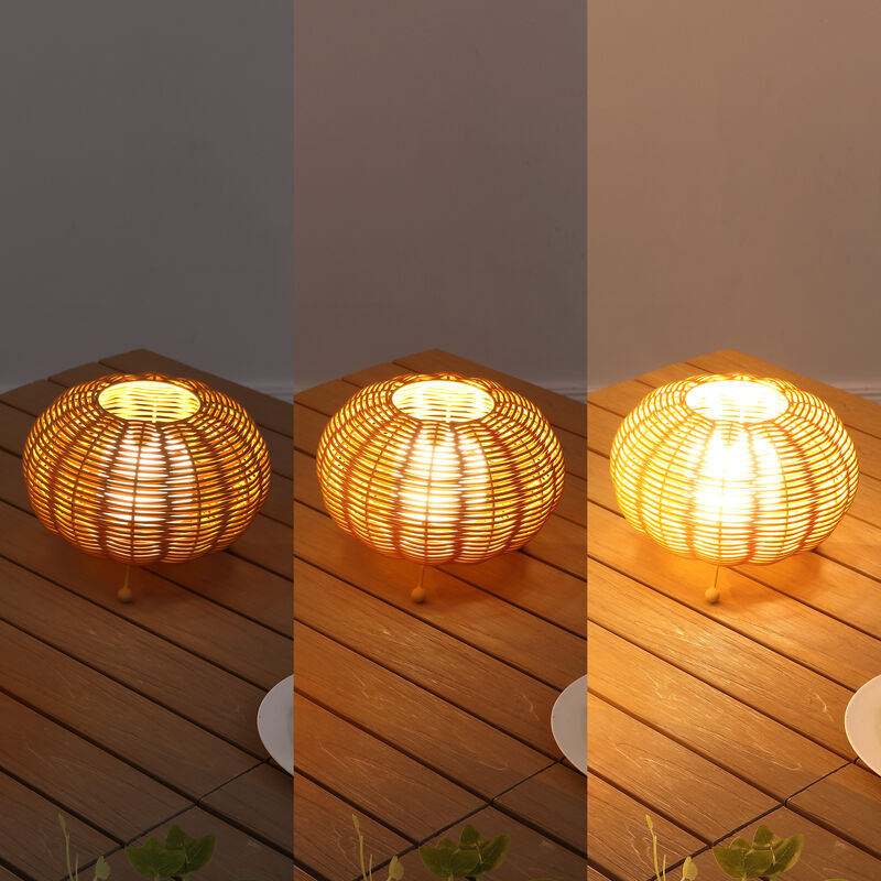 Kairi 5.75" Modern Bohemian Indoor/Outdoor Faux Rattan Lantern Rechargeable/Cordless Dimmable Integrated LED Table Lamp