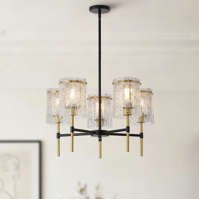 ELEMENT ACE Industrial Textured Water Ripple Glass Chandelier, Adjustable Height E26 Base Compatible Light Fixture for Dining Room Living Room Entryway image number 4