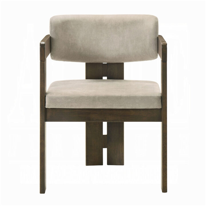Diny Dining Armchair, Gray Polished Microfiber, Walnut Brown Wood