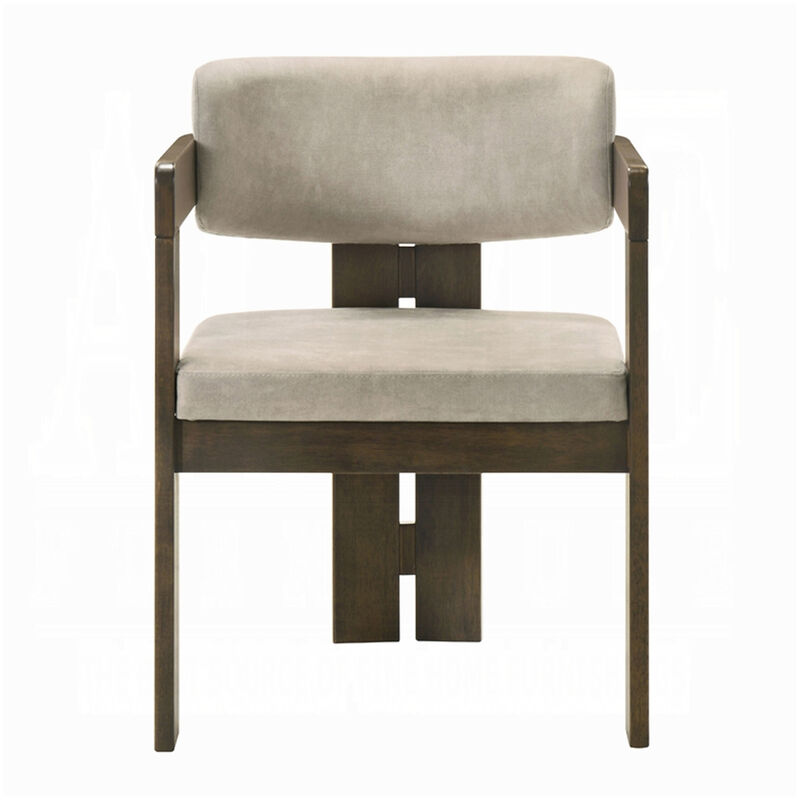 Diny Dining Armchair, Gray Polished Microfiber, Walnut Brown Wood