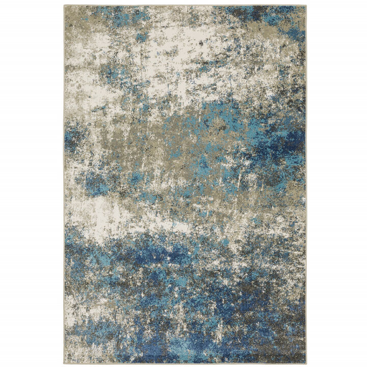 4 X 6 Blue grey And Beige Abstract Power Loom Stain Resistant Area Rug