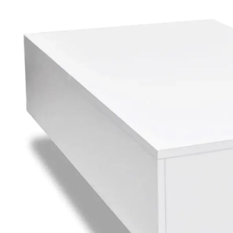 Coffee Table, High Gloss White, 33 Inch Rectangular Modern Platform