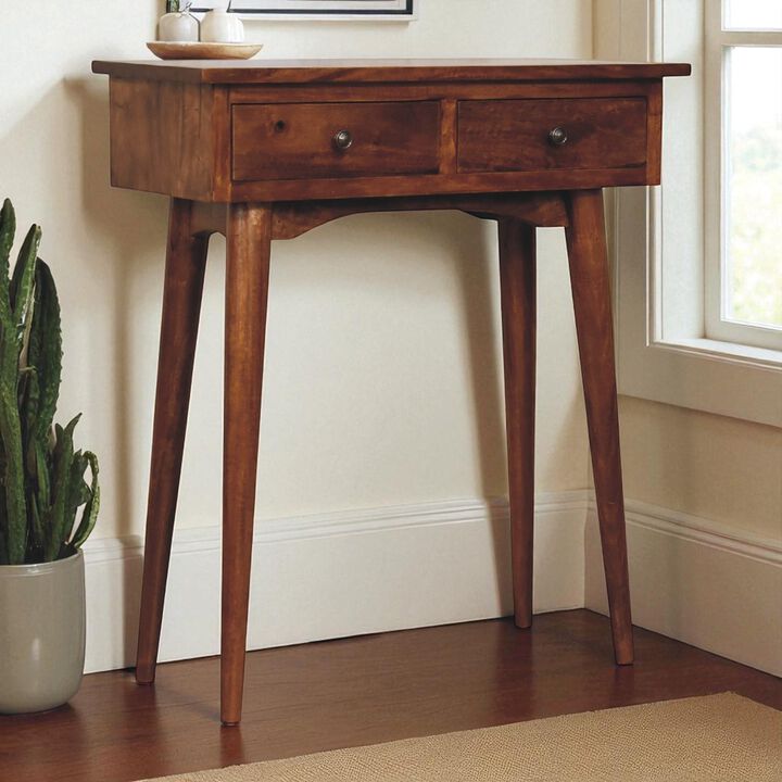 Artisan Furniture Solid Wood Mini Chestnut Hallway Console, 2 Drawers, Brown