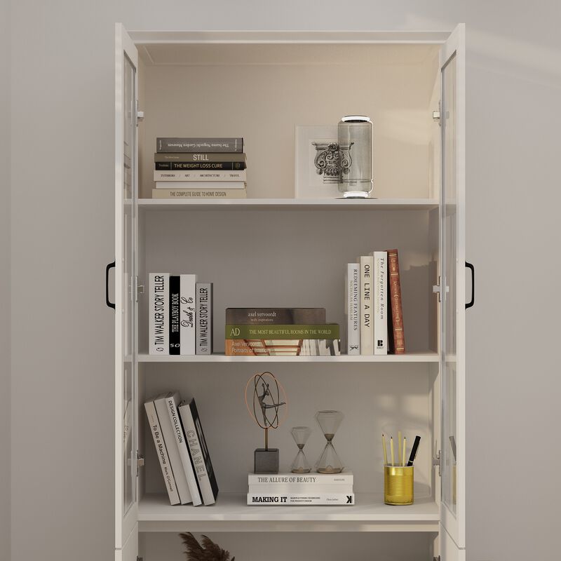 FUFU&GAGA 8-Door White Storage Cabinet Set – Stylish and Spacious Organizing Solution, 2-Piece Wardrobe with Glass Doors and Black Handles, (78.7 in. H x 63 in. W x 15.7 in. D),White