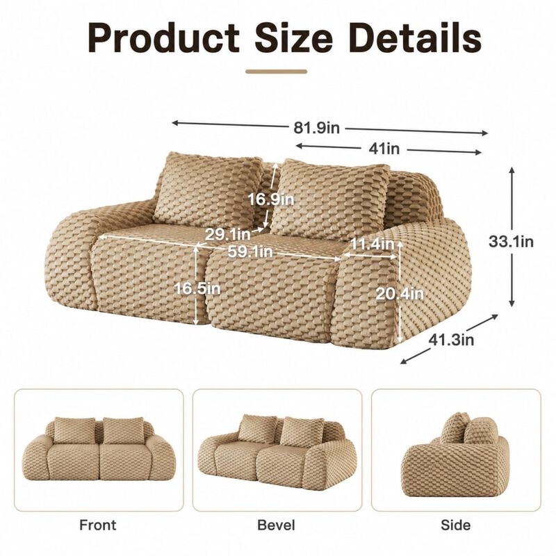 GOODSILO Modern Modular Sectional Sofa with Deep Seat, Flannelette Fabric, Curved Armrest, Anti-Slip Boneless Couch image number 1