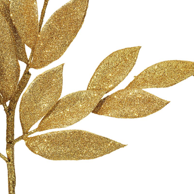 Vickerman 22" Gold Glitter Bayleaf Artificial Christmas Spray - Set of 12 Glitter Leaf Sprays for Gold Leaves Artificial Flowers and Christmas Tree Decor image number 4
