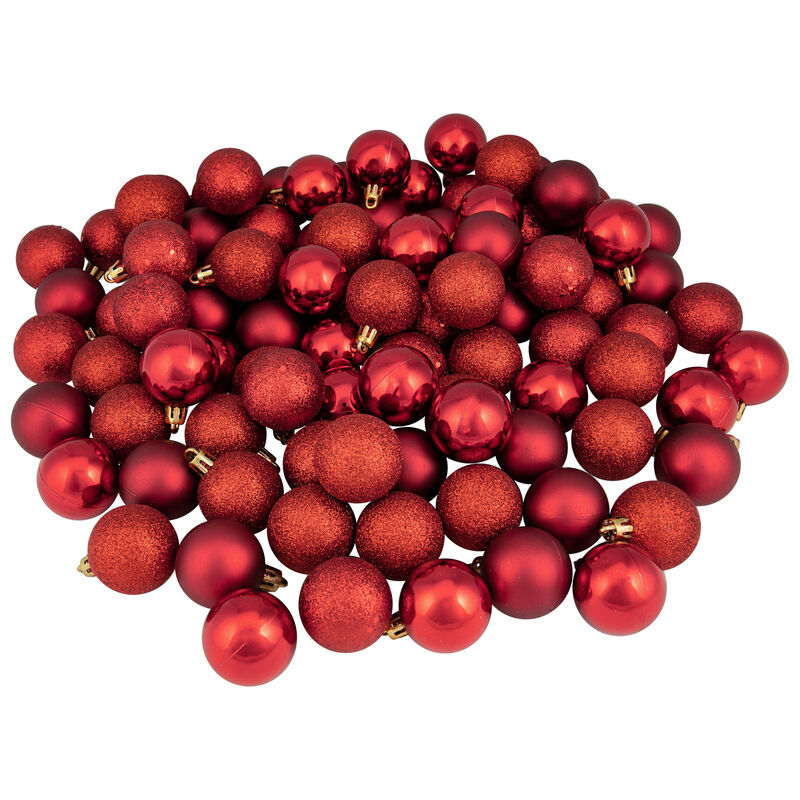 96ct Red Shatterproof 4-Finish Christmas Ball Ornaments 1.5" (40mm)