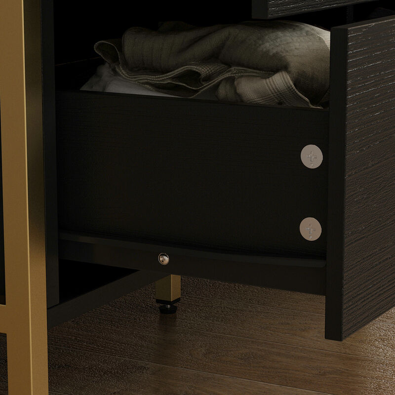 Black Wood 9 Big Drawers 61.4 in. W Dresser With Metal Frame Legs