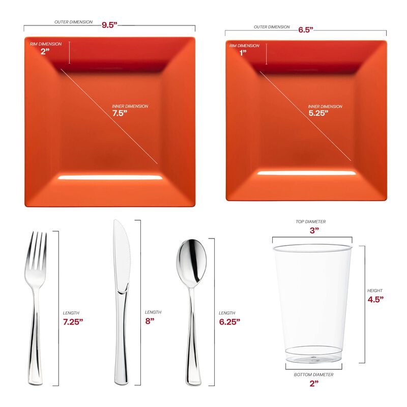 Burnt Orange Square Plastic Plates Wedding Value Set (30 Sets) image number 2