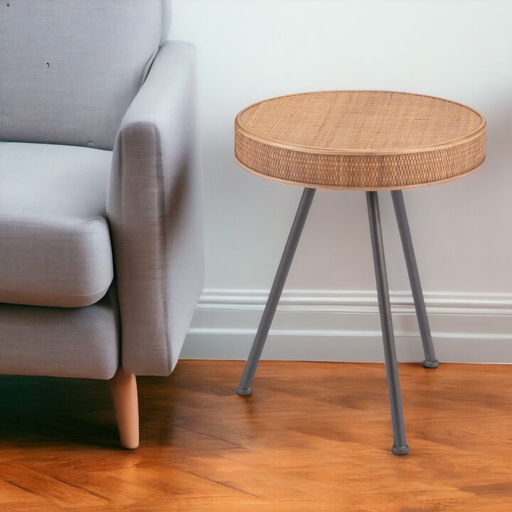 HomeRoots 23" Natural and Gray Rattan and Steel Round End Table