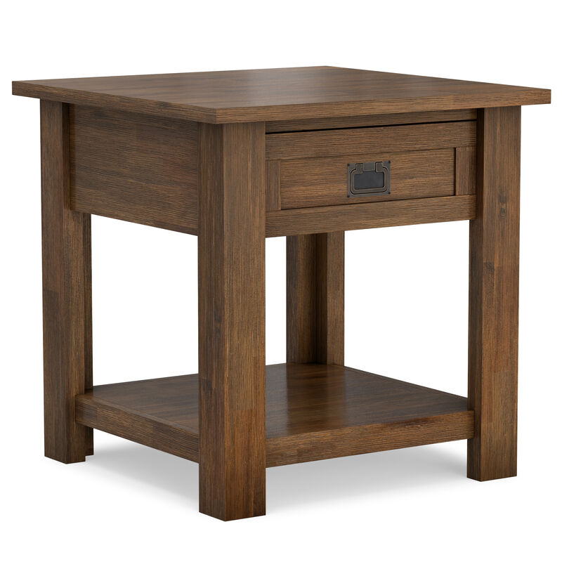 Monroe SOLID ACACIA WOOD 22 inch Wide Square Rustic End Table in Rustic Natural Aged Brown
