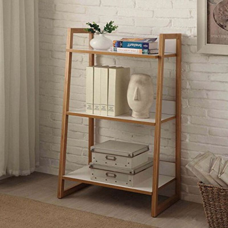 Hivvago Modern Bookcase with 3 Shelves in Bamboo/White Finish