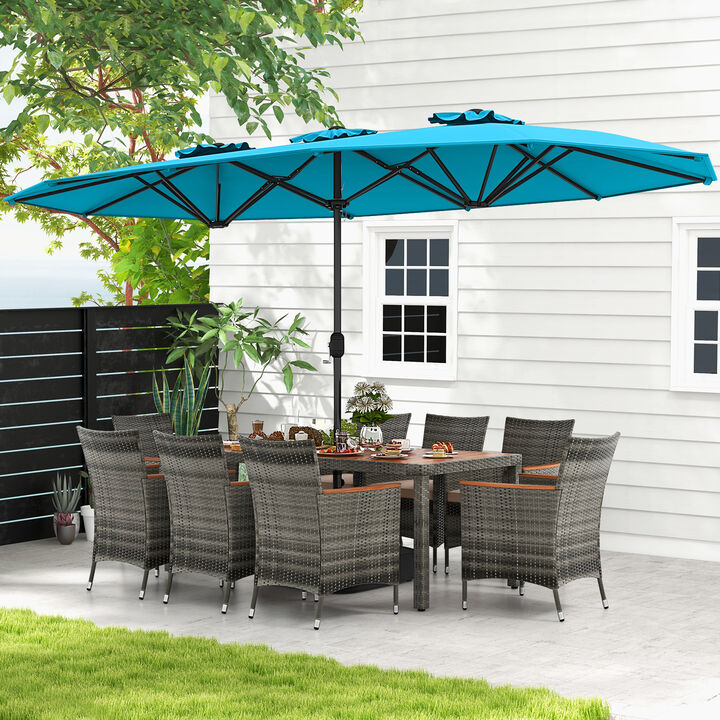10 Pieces Patio Wicker Dining Set with Double-Sided Patio Umbrella
