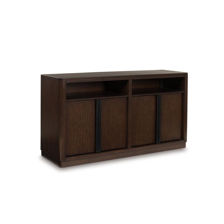 Dely Buffet Server, 4 Cabinet Doors w 2 Open Shelves, Dark Brown 60 Inch