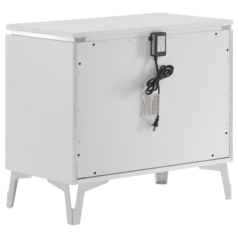 Ivana Nightstand with 2 Drawers, White Geometric Texture Wood 25 Inch image number 5