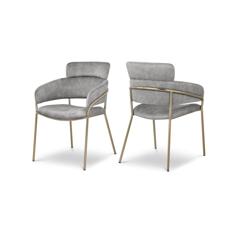 Meridian Furniture Yara Grey Velvet Dining Chair, Set of 2