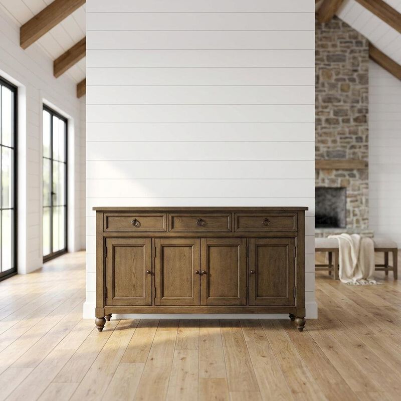 Liberty Furniture Solid Wood Farmhouse Buffet Cabinet with Drawers and Storage Cabinet, Brown image number 3