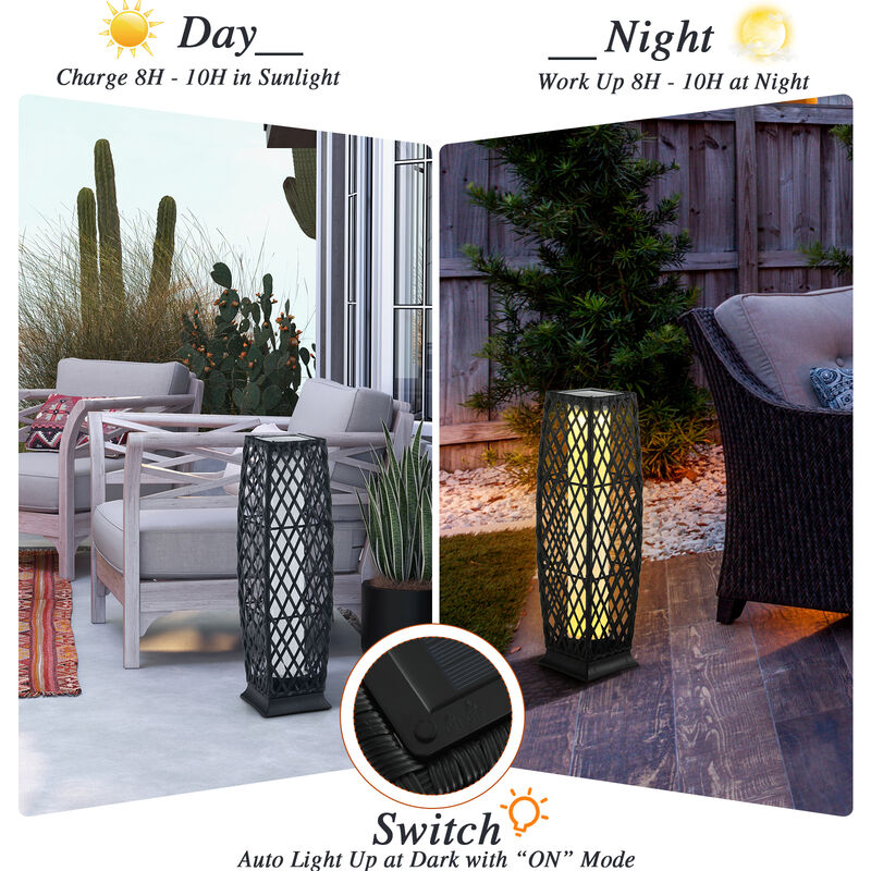 2 Pieces Solar-Powered Diamond Wicker Floor Lamps with Auto LED Light