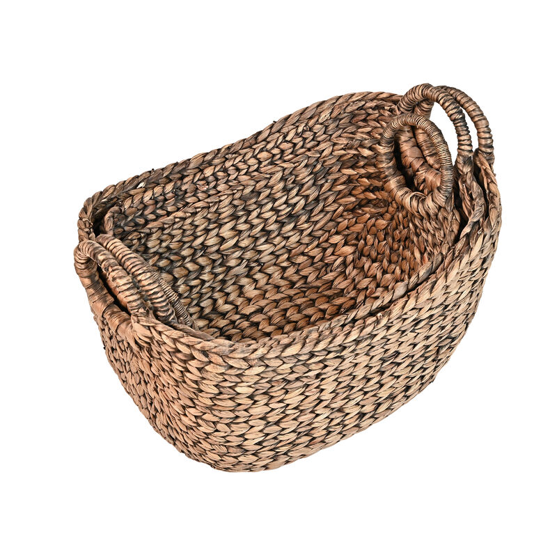 Nellie Farmhouse Classic Handwoven Hyacinth Storage Boat Baskets with Handles