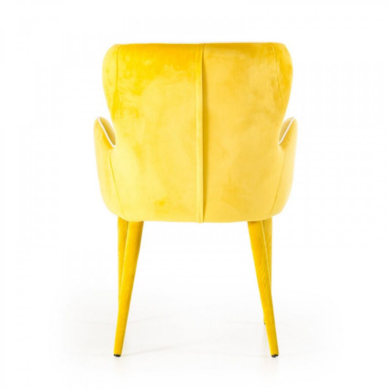 33 Inch Wingback Dining Chair with High Curvy Arms, Yellow Fabric-Benzara