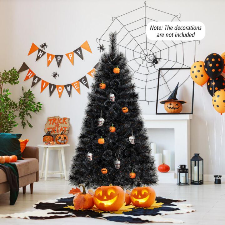 Hivvago Black Artificial Halloween Christmas Tree with PVC Branch Tips and Cool White LED Lights