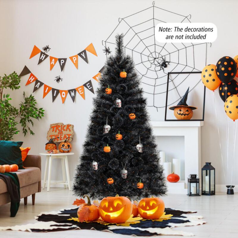 Hivvago Black Artificial Halloween Christmas Tree with PVC Branch Tips and Cool White LED Lights