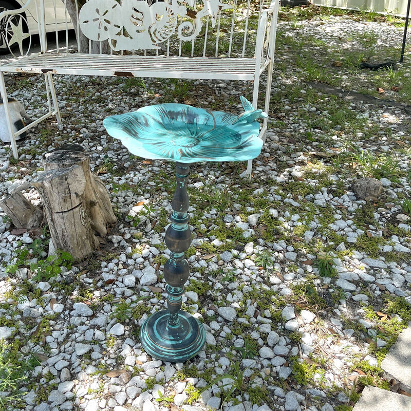25 Inch Rustic Metal Bird Bath Outdoor Garden Verdigris Water Basin Yard Decor image number 4
