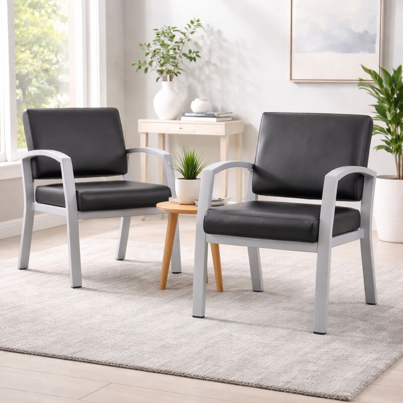 Reception Chair, Brushed Nickel Aluminum, Black Antimicrobial Vinyl image number 8