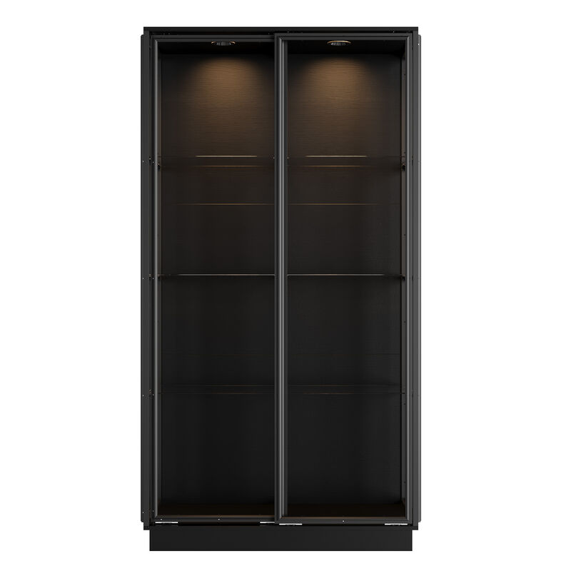 FUFU&GAGA Black Modern Bookshelf Tall Bookcase with 2 Glass Doors, Built-in Spotlights & Shelves for Office (39.4"W x 19.7"D x 75.2"H) image number 0