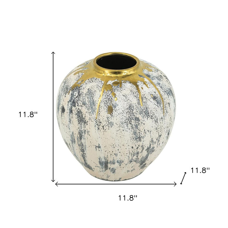 HomeRoots 12" Gray Ivory And Gold Modern Abstract Ceramic Table Vase image number 6