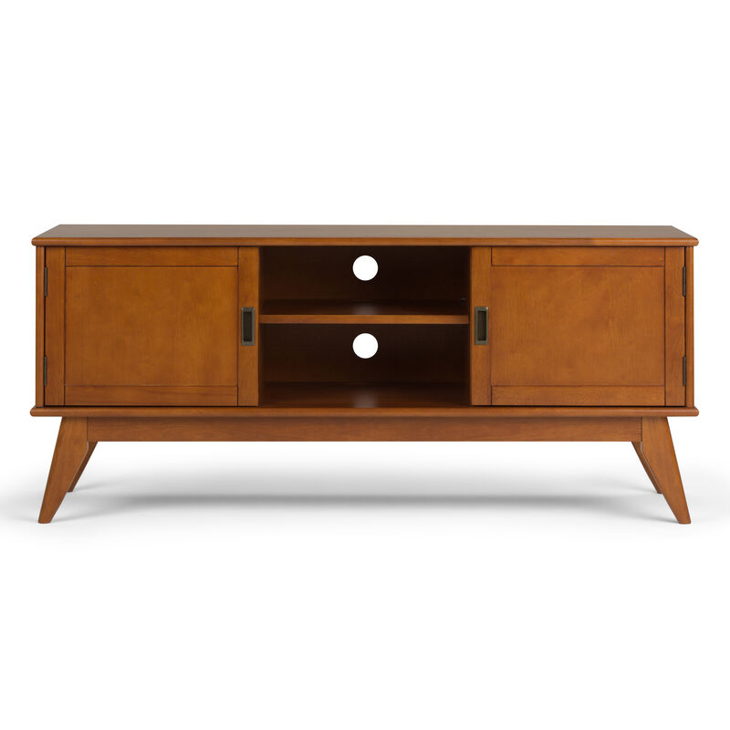 Draper SOLID HARDWOOD 60 inch Wide Mid Century Modern TV Media Stand in Teak Brown For TVs up to 65 inches