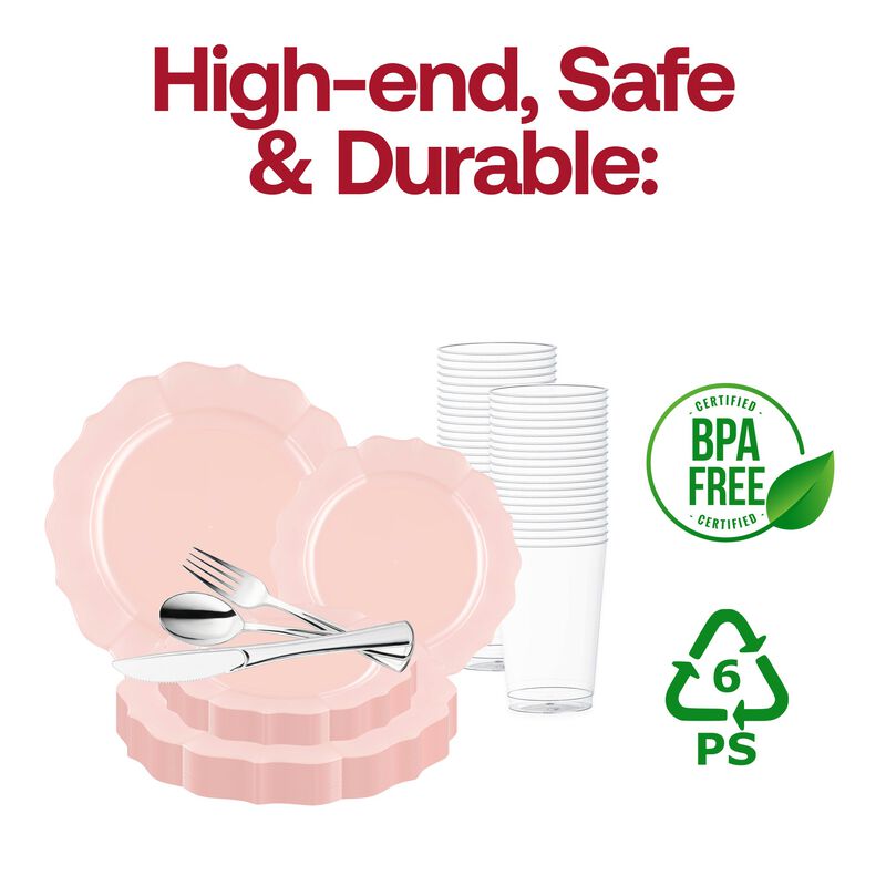 Pearl Pink Round Lotus Plastic Wedding Value Set (120 Sets) image number 4