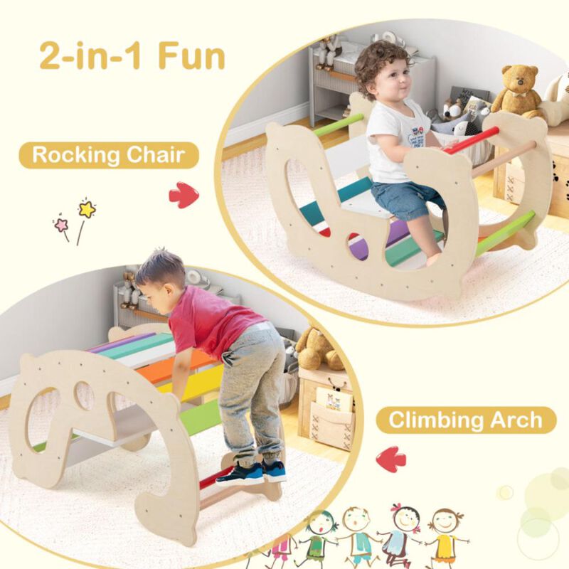 Hivvago 2-in-1 Rocking Horse Arch for Kids Montessori Climbing Toys with Arch Climber