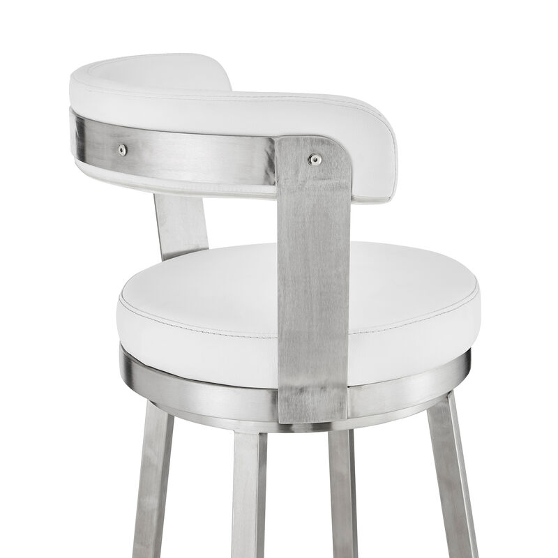 Kobe  Counter Height Swivel Bar Stool in Brushed Stainless Steel Finish and White Faux Leather image number 6