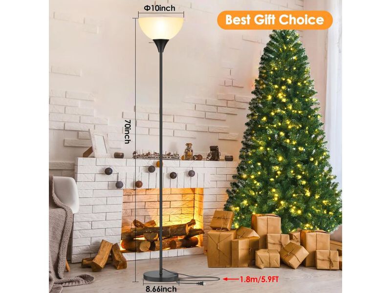 LED Floor Lamp Black Torchiere Standing Lamp White Shade Modern Design image number 2