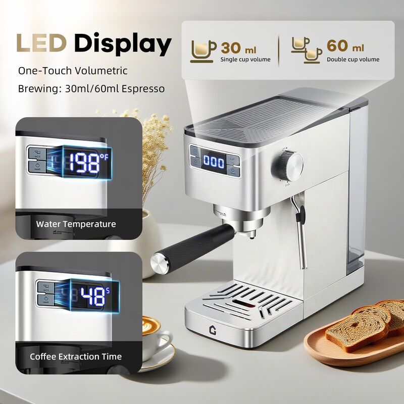 20 Bar Stainless Steel Coffee Machine with Steam Frother & Removable Water Tank for Home Barista Use image number 3