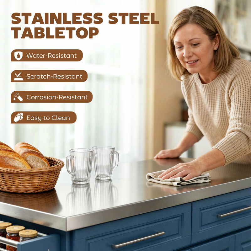Hivvago Rolling Kitchen Workstation with Stainless Countertop image number 3