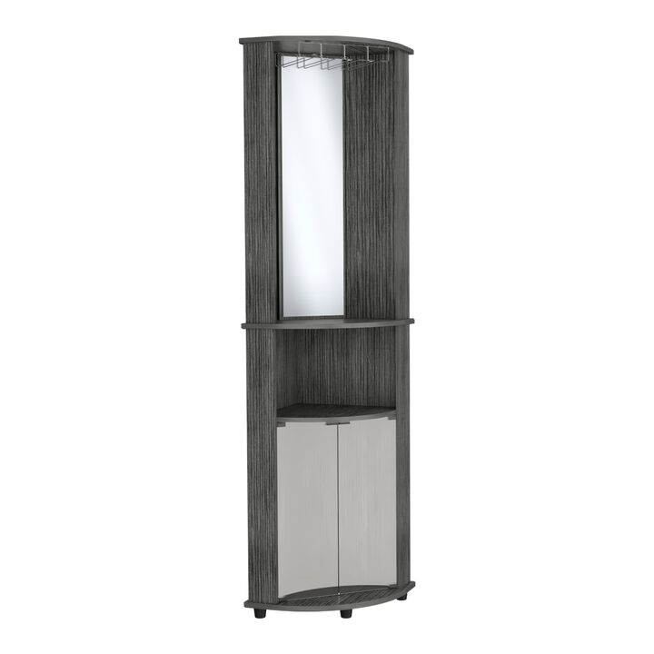 Nashville Corner Bar Cabinet Unit with Wine Glass Rack and Lower Cabinet, Concrete Gray