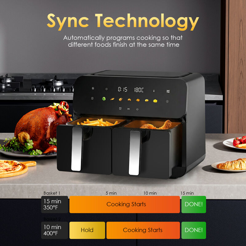 10QT Dual Air Fryer, 2&times;5QT Double Basket, 1700W Rapid Airflow Digital Air Fryer, Family Size for 4-6 image number 3