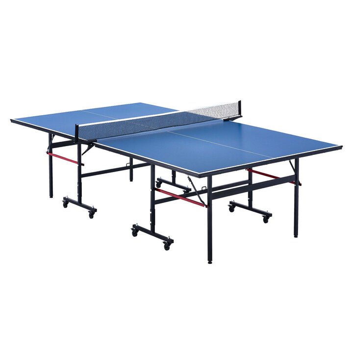 Portable Ping Pong Table, Professional Indoor Table Tennis with Quick Clamp Net-Blue