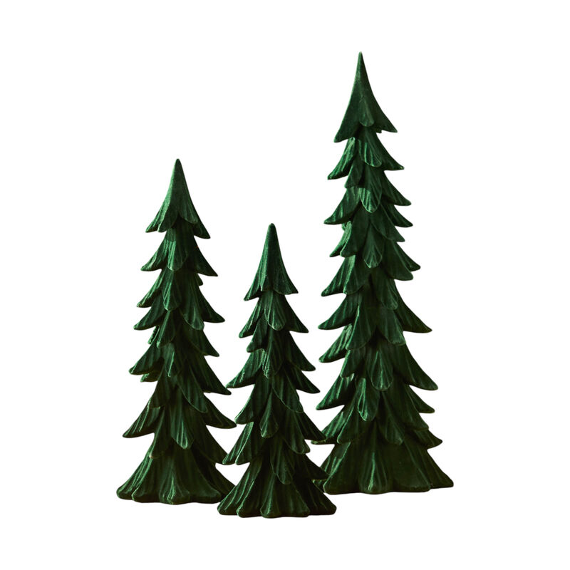 Soft Velvet Christmas Trees (3-Pack) – Textured Pine Tree Décor for Mantel, Tabletop, or Shelf Styling