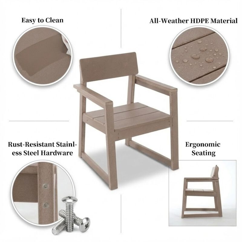 WOW PIONEER All-Weather HDPE Outdoor Dining Armchairs Durable Patio Seating with Backrest and Armrests for Backyard Deck Porch Garden Outdoor Spaces image number 3