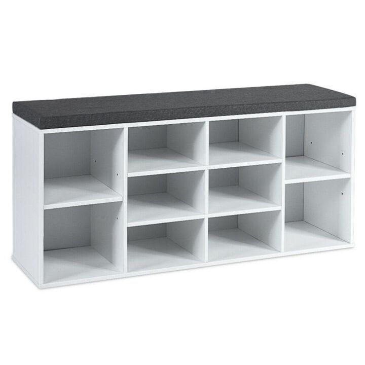 Hivvago 10-Cube Organizer Shoe Storage Bench with Cushion for Entryway
