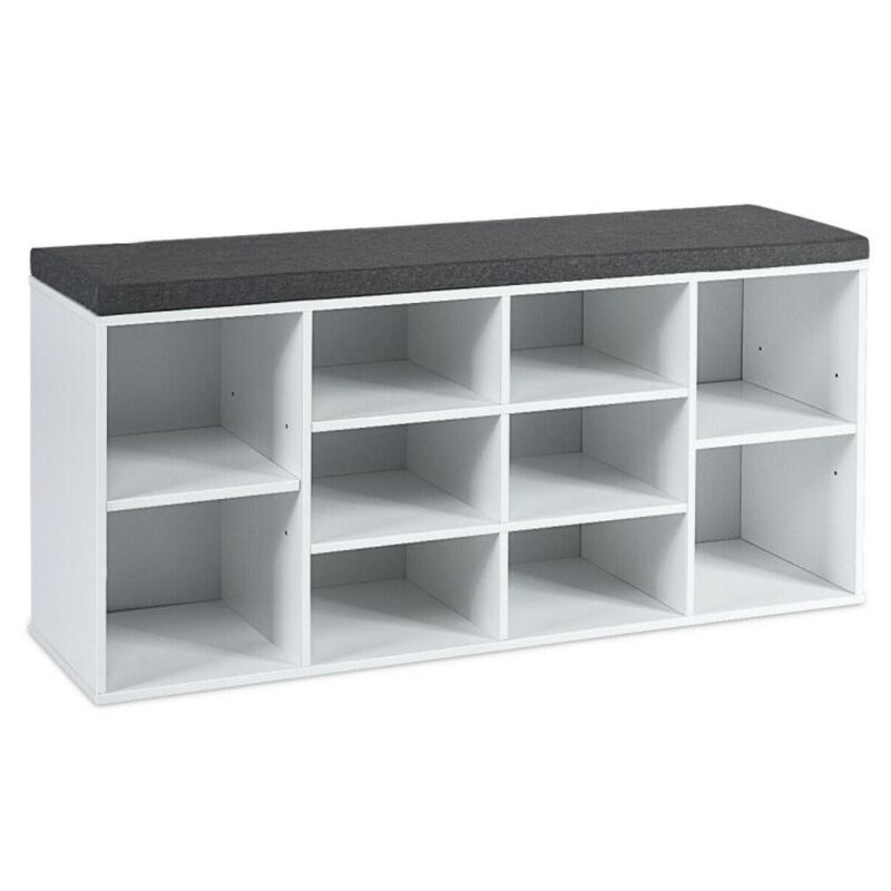 Hivvago 10-Cube Organizer Shoe Storage Bench with Cushion for Entryway