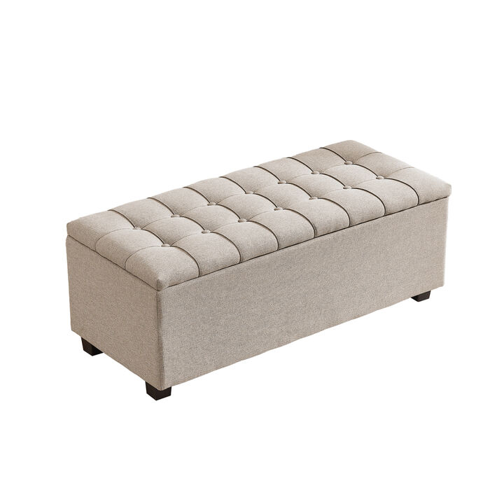 Storage Bench, Flip Top Entryway Bench Seat with Safety Hinge, Storage Chest with Padded Seat, Bed End Stool for Hallway Living Room Bedroom-Beige