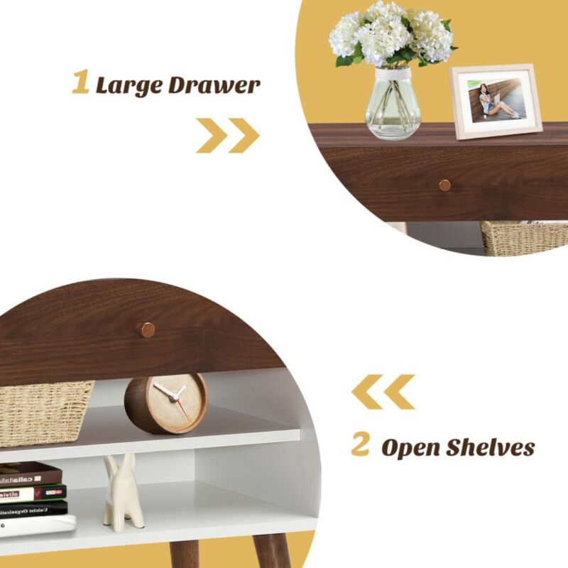 Hivvago Mid-Century Nightstand with Drawer and Rubber Wood Legs